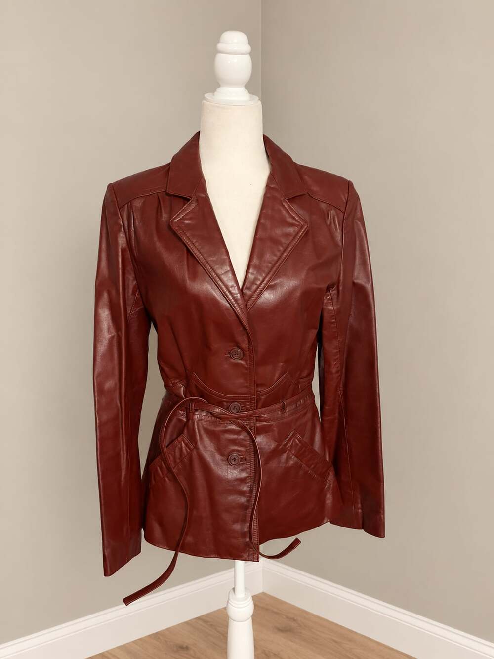 Berman's Brown Leather Belted Jacket Size 14